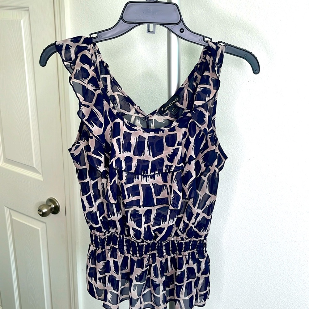 Twenty One Made in USA Size SP Sheer Tank Top Tan & Blue